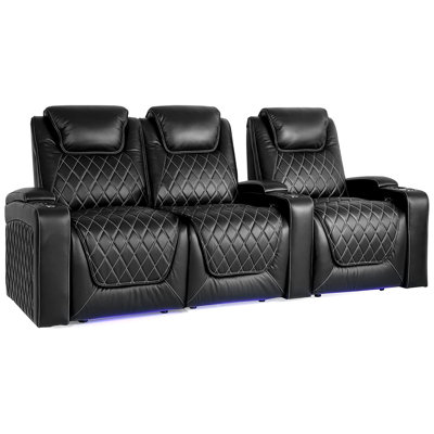 Sièges de cinéma Valencia Valencia Oslo | Cuir de première qualité italien Nappa 11000 de qualité supérieure, fauteuil inclinable électrique, appui-tête électrique, éclairage à DEL (rangée de 3 causeuses à gauche, noir)