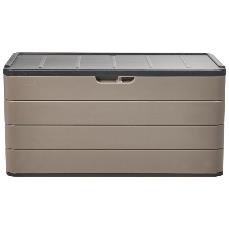 17 Stories 116cm W 420L Polyethylene Plastic Lockable Storage Bench, Brown/Black