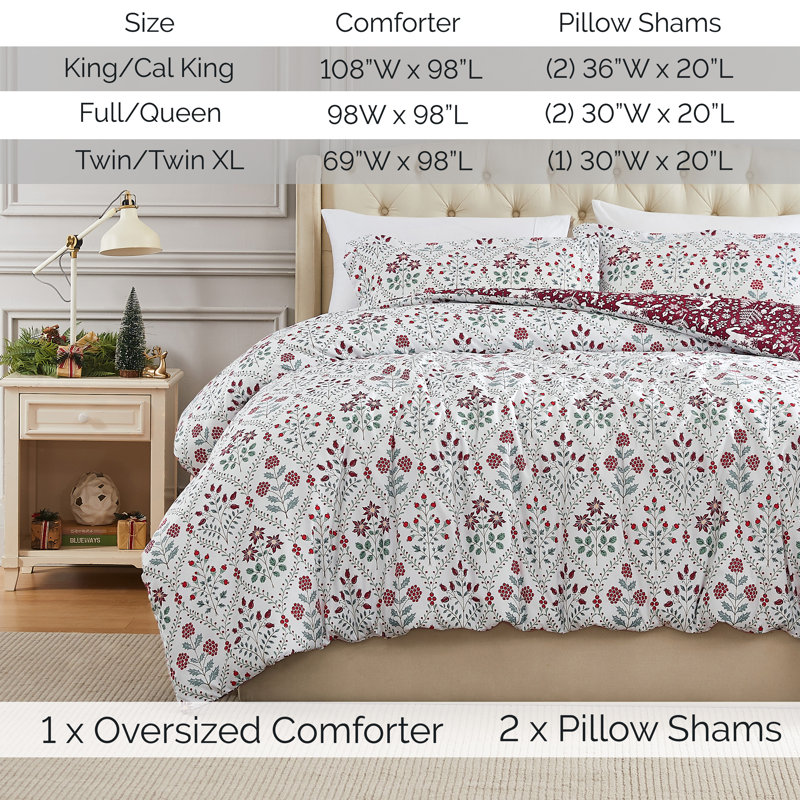 Holiday Harmony Oversized Reversible Holiday Bedding Down Alternative Comforter Set with shams, King Comforter + 2 King Shams