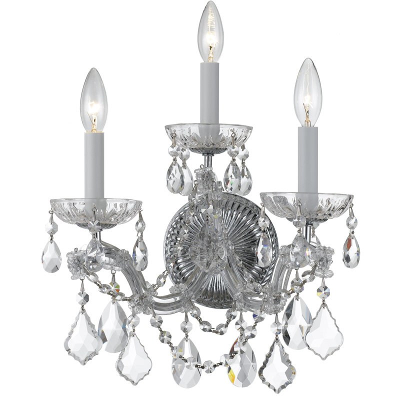 Weekes 3 - Light Candle Wall Light, Swarovski Spectra, Polished Chrome