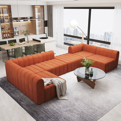 118.9" Velvet Modular Pit Sectional Sofa Set Convertible 8-Seater Upholstered by Wade Logan