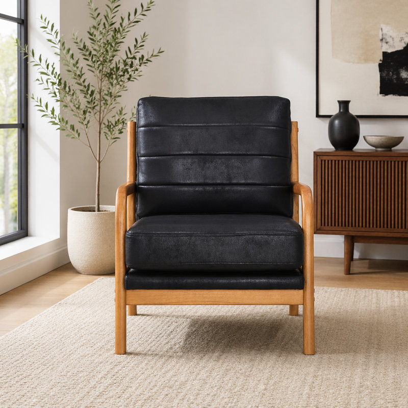 Chaise d'appoint rembourrée en bois massif, Noir