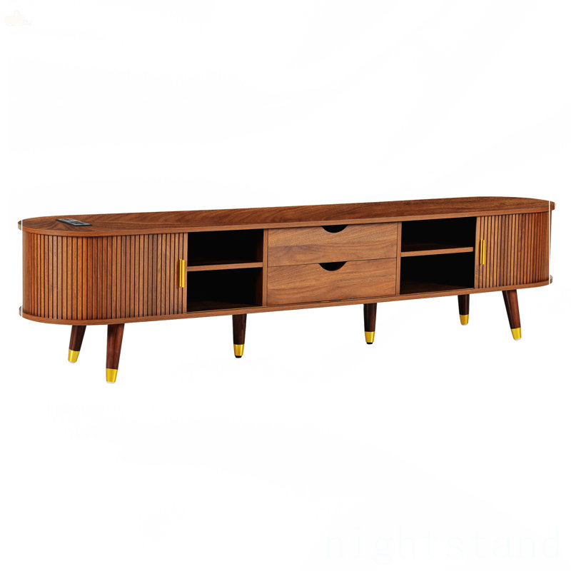 Ensemble de meuble télé et table basse en bois avec station de charge, Noyer