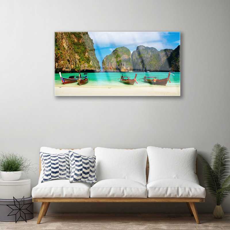 Landscape Beach Sea Mountains - No Frame Print on Glass