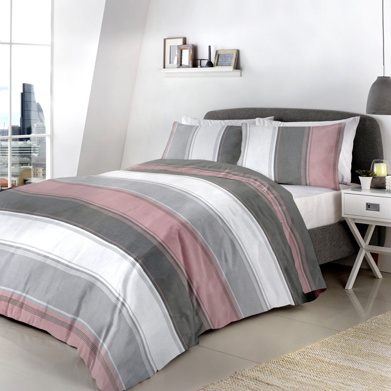 Polyester Striped Duvet Cover Set with Pillowcases, Double Duvet Cover, Blush