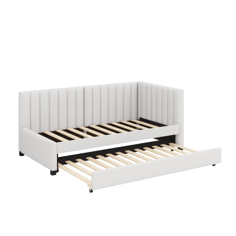 Upholstered Daybed with Trundle Sofa Bed Frame, Beige, Twin