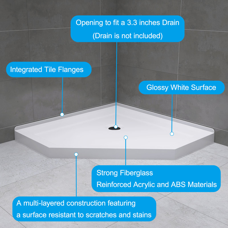 Neo-Angle Acrylic And ABS Shower Base, 36 In. D X 36 In. W X 3.5 In. H