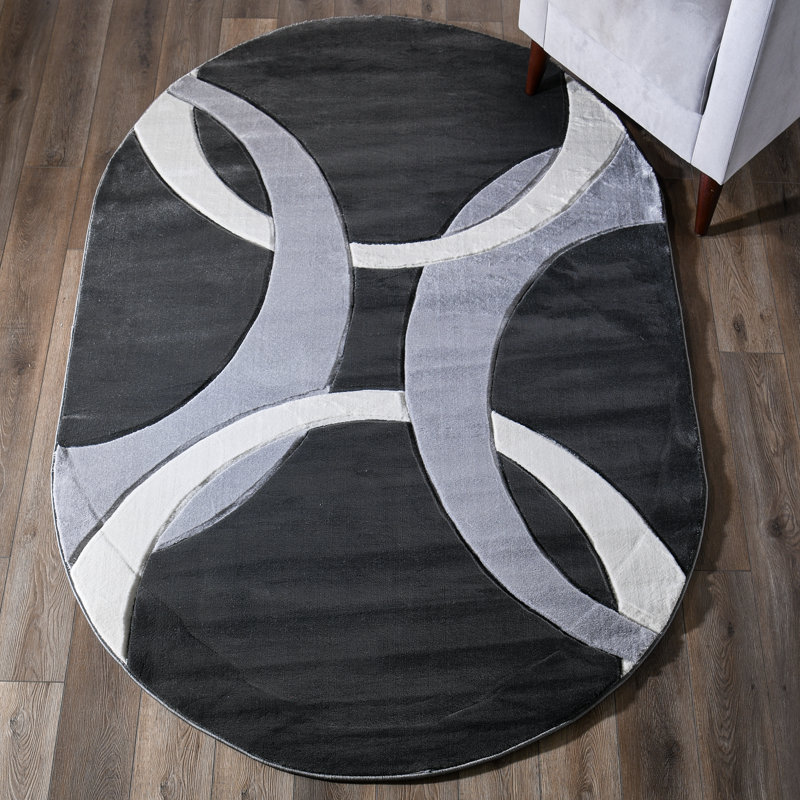 Tapis ivoire / gris à motif abstrait Adonia, Rectangle 5 pi 2 po x 7 pi 5 po