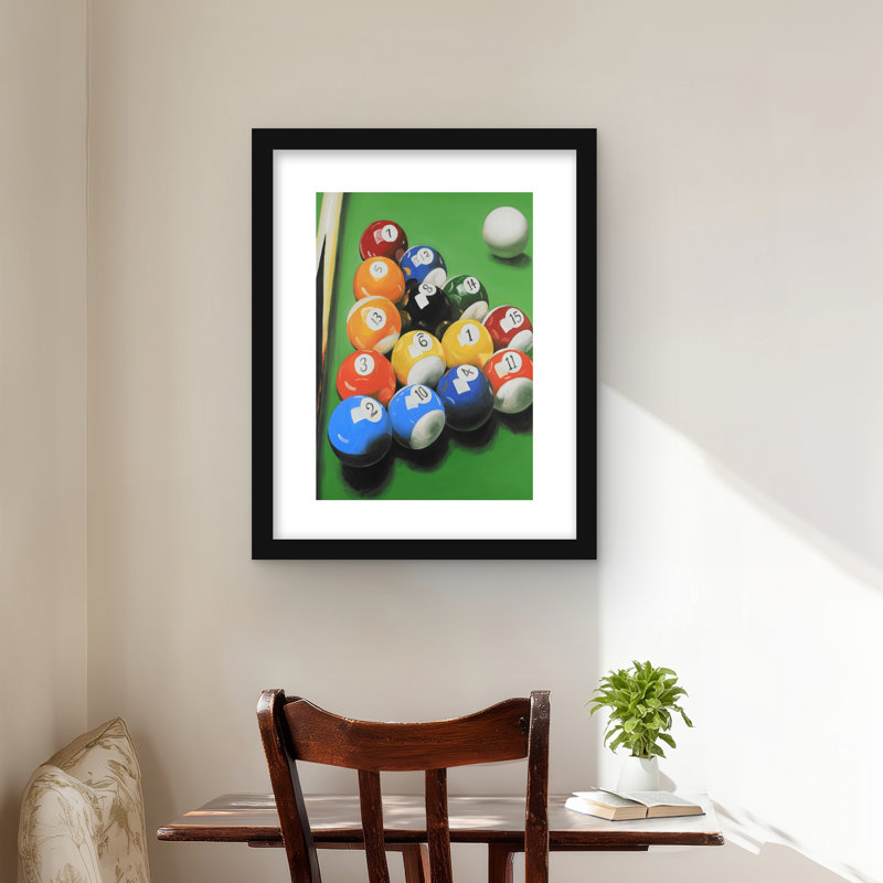 Table de billard avec boule | Impression encadrée orange, H 20 po x l 16 po