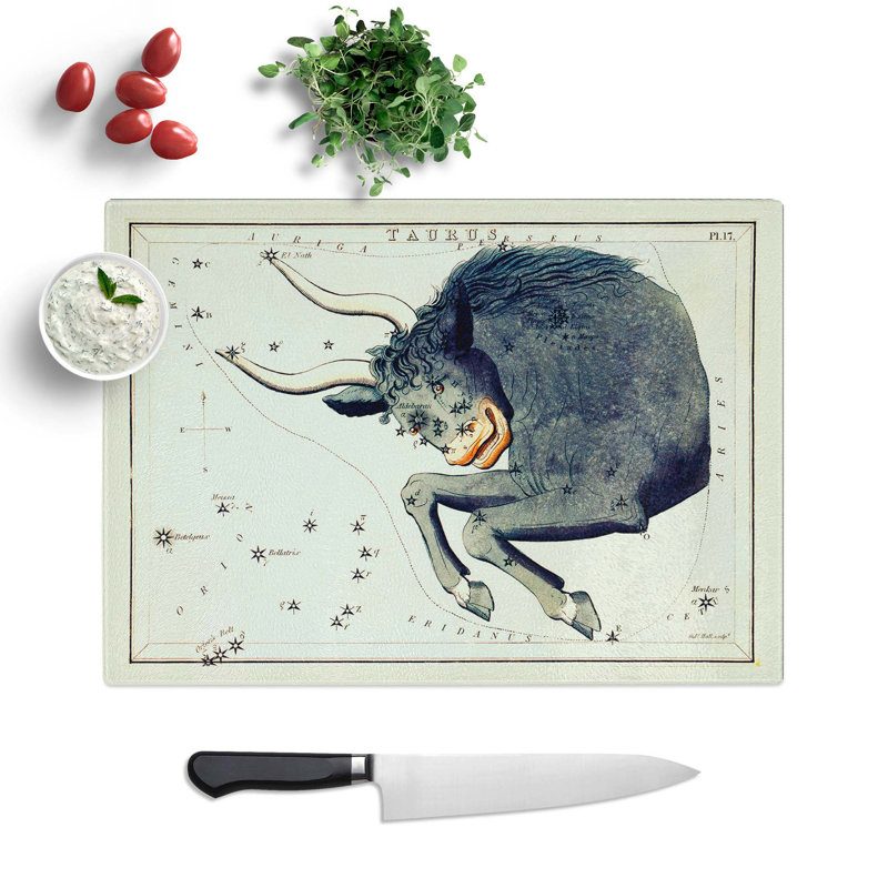 Tempered Glass Astronomical Zodiac Chart of the Taurus Chopping Board, 28.5 cm W x 20 cm L