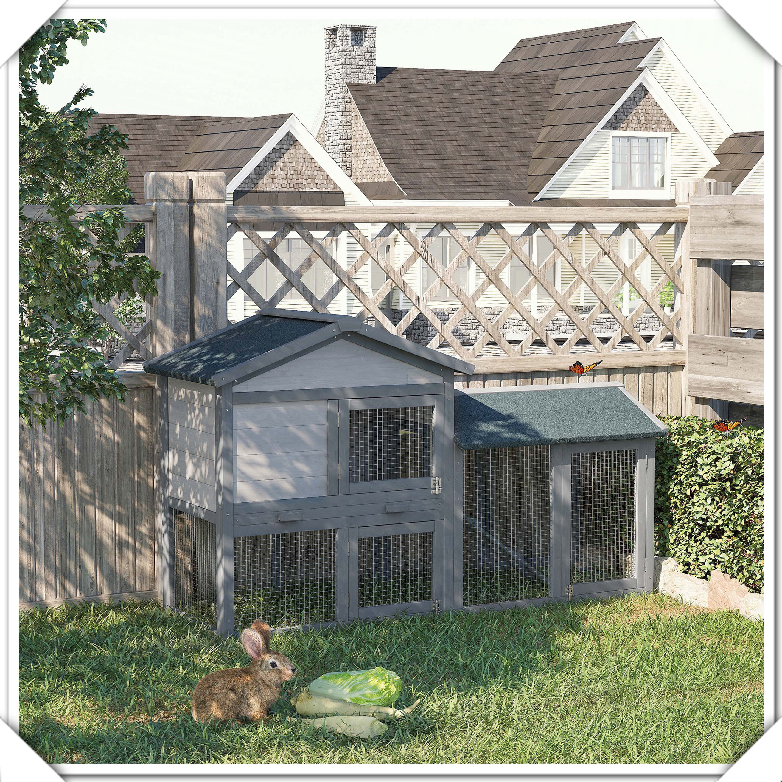 Real Rabbit Hutch One Allium Way® Wooden Rabbit Hutch with Run Area Removable Tray ...