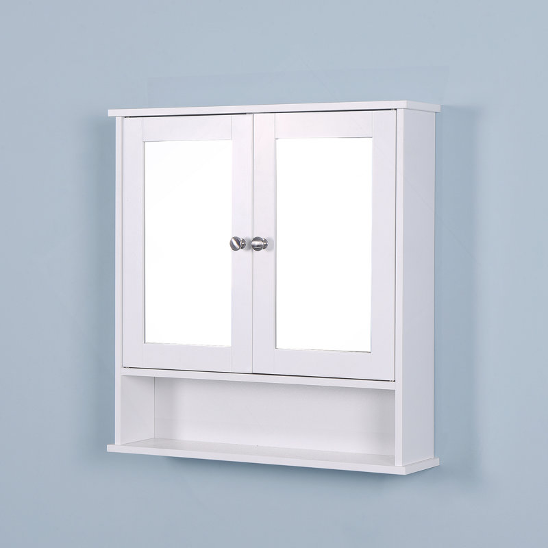 Armoire de salle de bain murale avec 2 portes miroir et tablette réglable