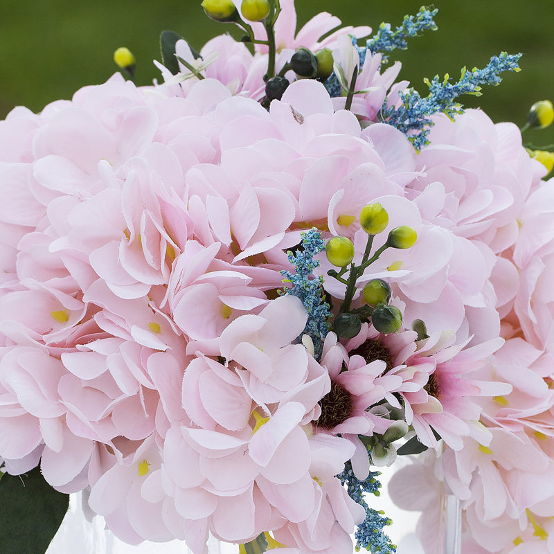 Faux Silk Hydrangea Arrangement in Vase, Pink