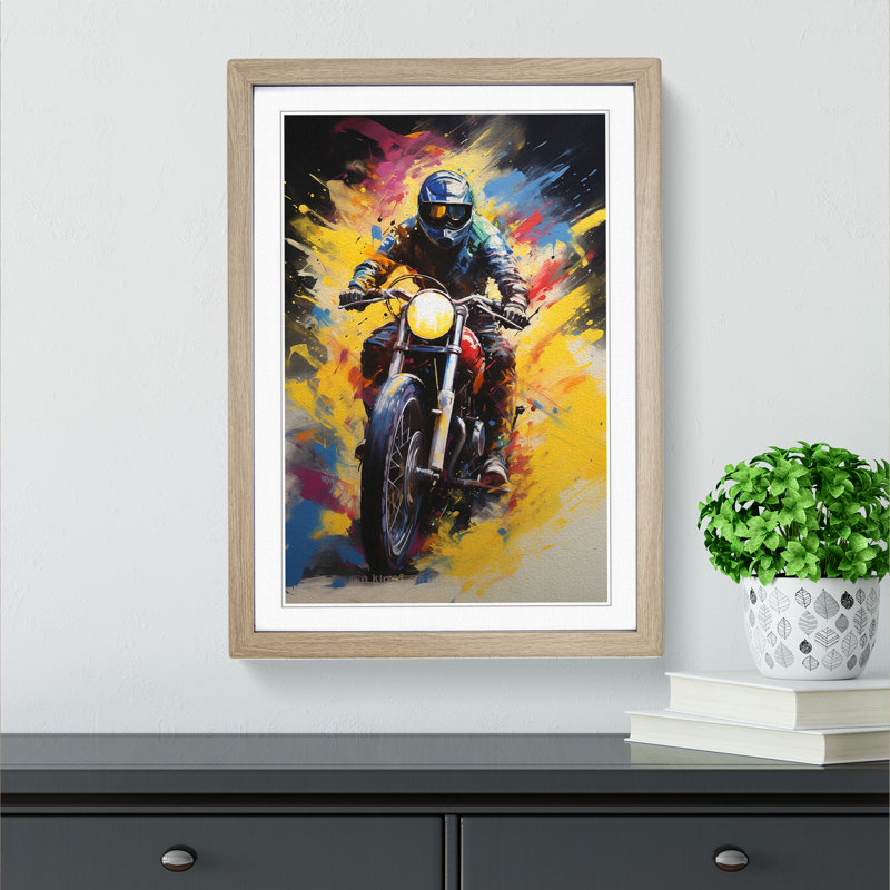 Motorbike Colour Field No.2 - Single Picture Frame Print on Wood, Oak Framed, 46cm H x 34cm W x 2cm D