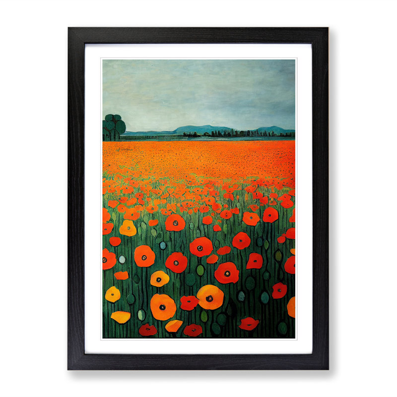 Unique Poppy Flower Field Vol.4 1 Piece Single Picture Frame Wall Art, 46cm H x 34cm W x 2cm D, Black