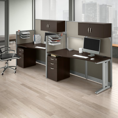 BBF Office In An Hour 2 Person Straight Cubicle Desks with Storage, Drawers, and Organizers