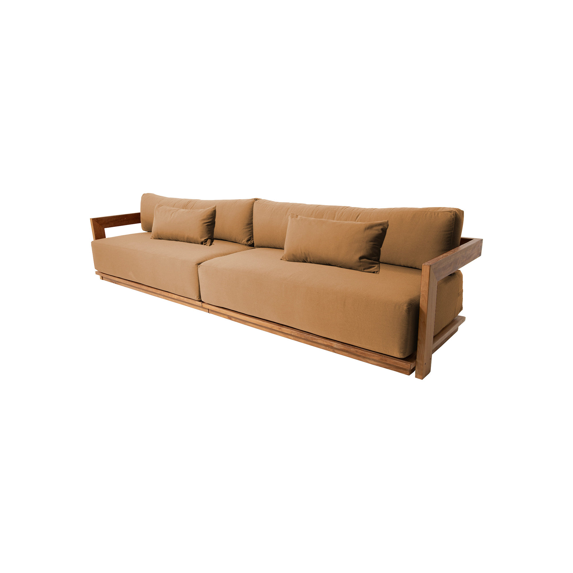 Varenna 119'' Wide Rectangle Teak Patio Sofa with Sunbrella® Cushions, Camel