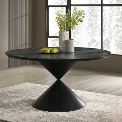Table de salle à manger à piédestal 59 po ronde avec base en sablier, noir ébène
