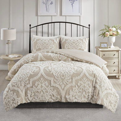 Literie pour chambre à coucher Très grand / très grand taupe - Rembourrage attrayant en chenille de coton 3 pièces Cottage Touch