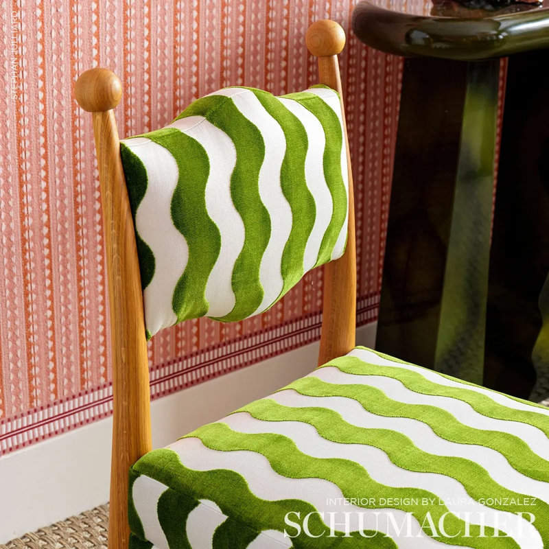 Schumacher x Miles Redd The Wave Velvet Fabric, Lettuce