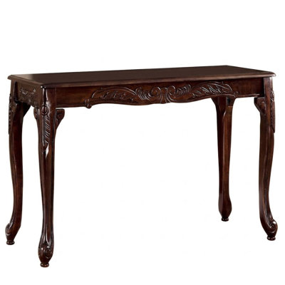Houda 48 In. Dark Cherry Rectangular Wood Console Table With Floral Carvings And Cabriole Legs