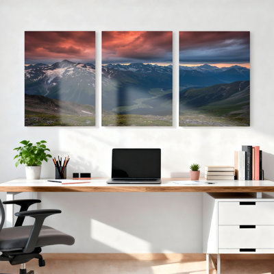 Paysage de montagne coucher de soleil sur toile tendue, reproduction d'art sur toile, ensemble de 3