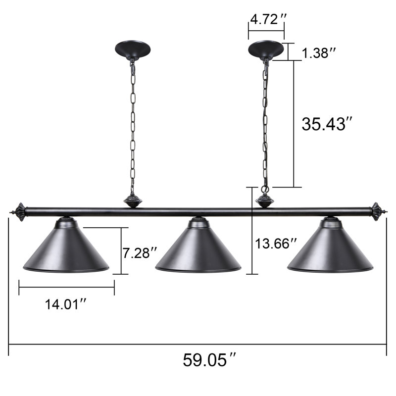 Luminaire suspendu conique à 3 lumières pour table de billard Eckelman, Noir