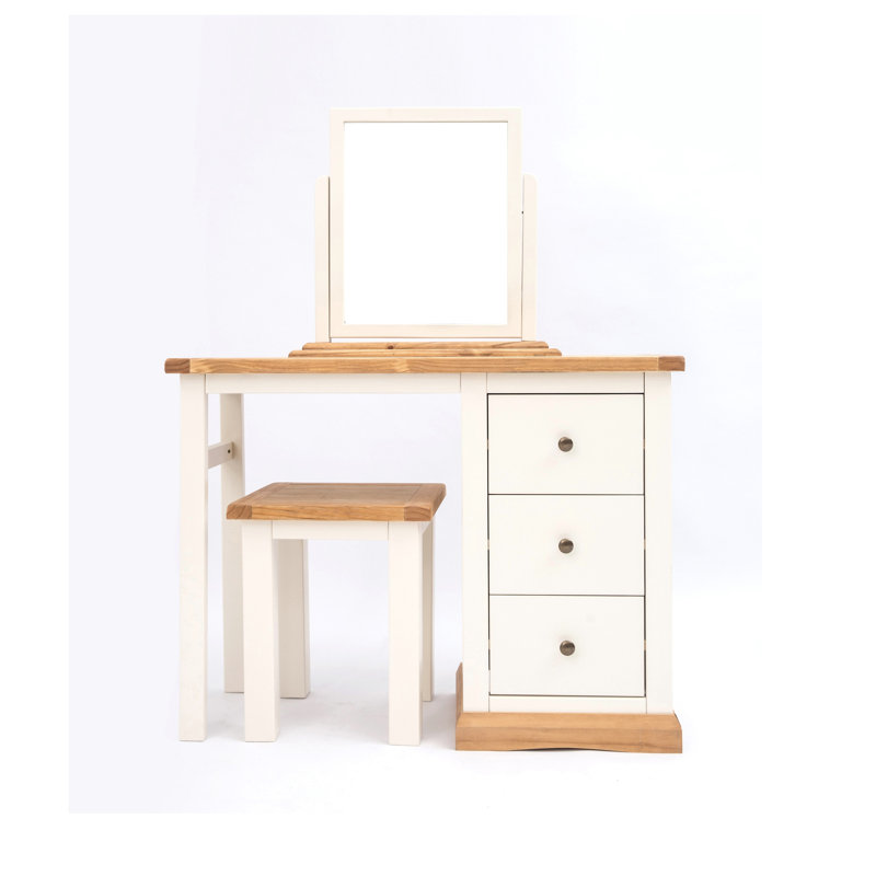 Midkiff Dressing Table with Mirror, Off White/Yellow
