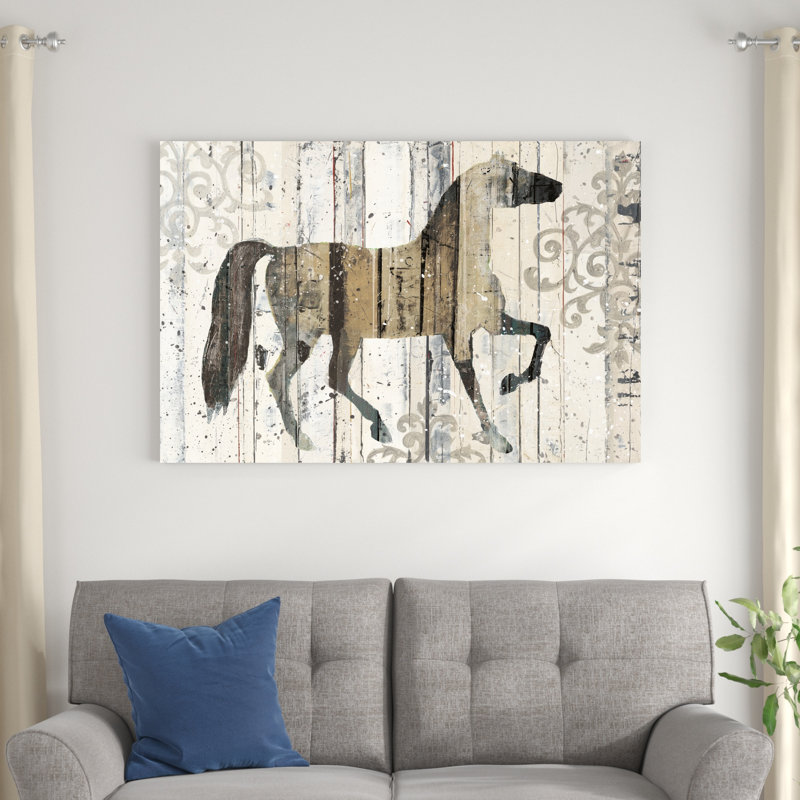 Cheval foncé rectangulaire en filigrane, H 32 po x l 48 po