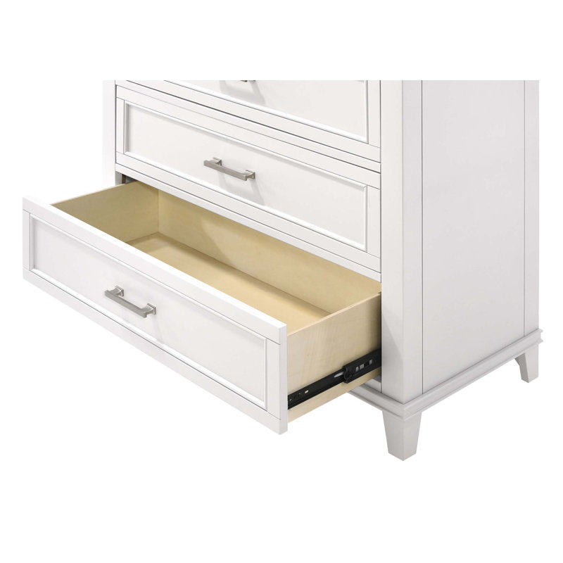 Grey 5-Drawer Chest with Spacious Storage and Modern Design, Perfect for Organizing and Enhancing Your Bedroom., White