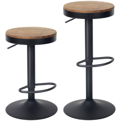 Swivel Solid Wood Bar Stools, Adjustable Height Backless Counter Stools for Kitchen Island, Industrial Rustic Stool Set with Footrest