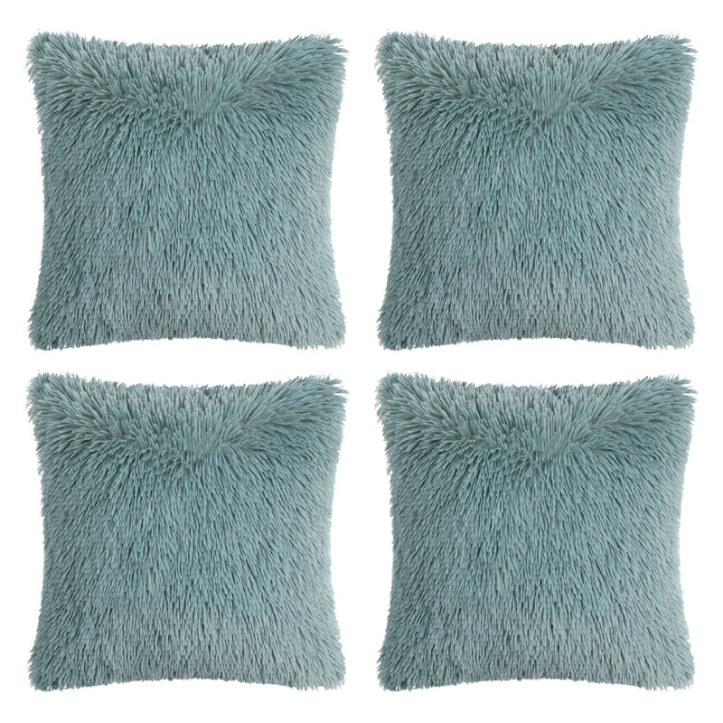 Faux Fur Pillow Cover, 20" x 20", Lake Green