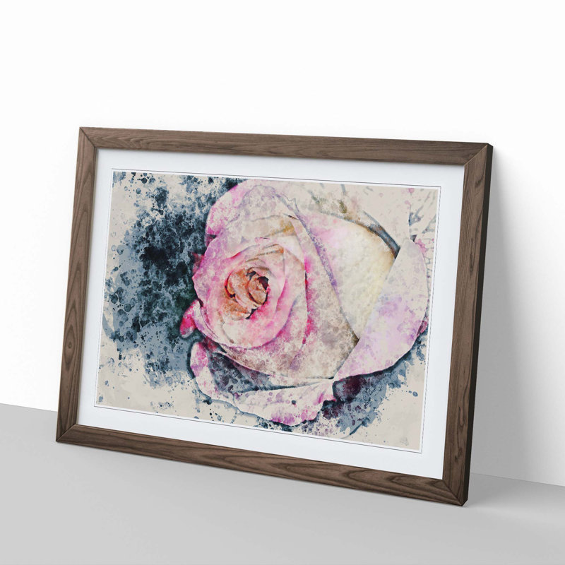 Pink Tipped Rose - Framed Print, 35cm H x 50cm W x 2cm D, Walnut
