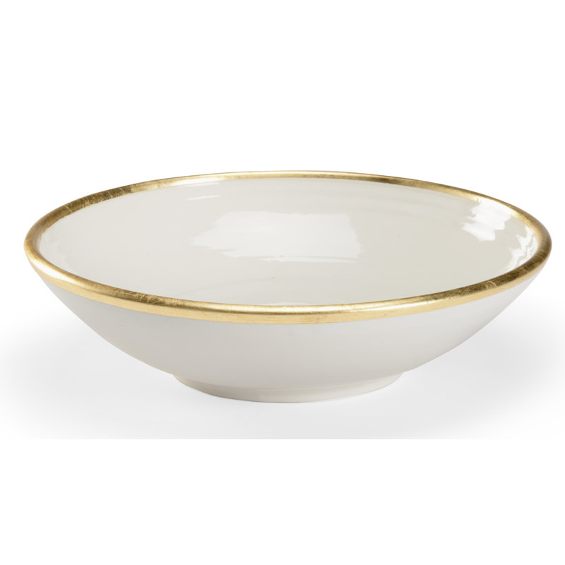 Melchio Ceramic Contemporary Decorative Bowl in Cream Glaze/Gold Leaf