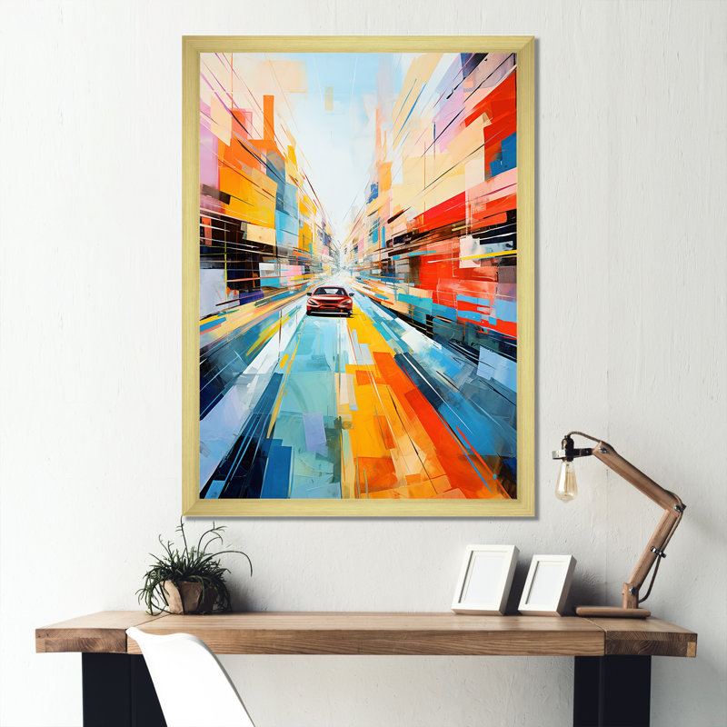 Coloré cubisme 24H Le Man Race Track IV - Art mural, Cadre doré simple, H 20 po x l 12 po x P 1 po