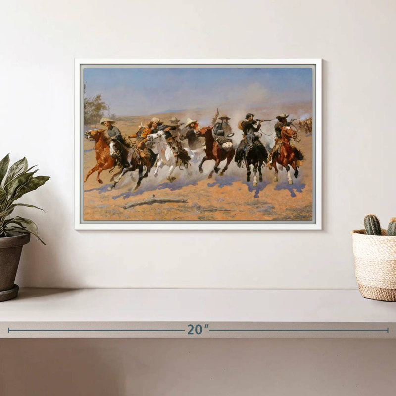 A Dash For The Timber, 13" X 9", Floating Frame White