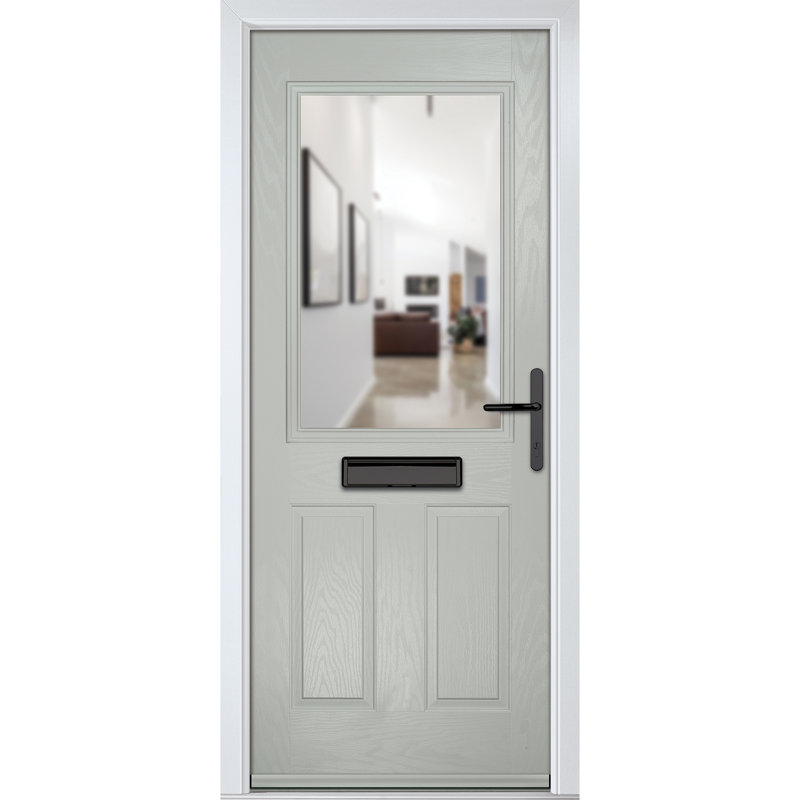 Crystal GRP Front door Lytham Slate Grey 890mm x 2090mm Open in Left hand Clear Glass, 89mm x 209mm, Agate Grey, Left