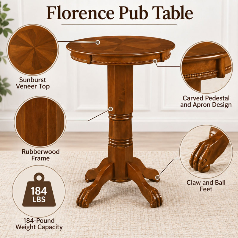 Adelaida 30.25" L Round Solid Wood Table, Light Natural Cherry