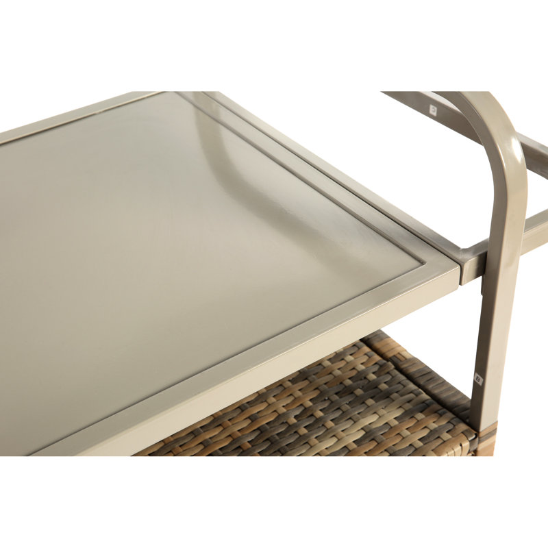 Chariot de pêche d'extérieur beige avec table de bar - Armoire, plateau en acier, roues verrouillables, panier latéral toutes saisons, roues et méthode d'installation faciles