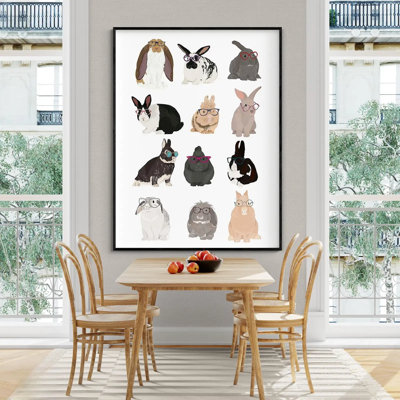 «Rabbit Family» par Hanna Melin, affiche d'illustration colorée de lapin, décor de dessin de lapin, lunettes