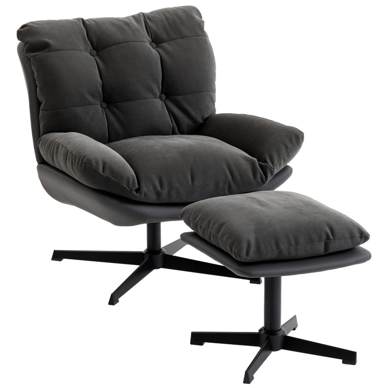 Upholstered Chenille Swivel With Footstool Accent Chair