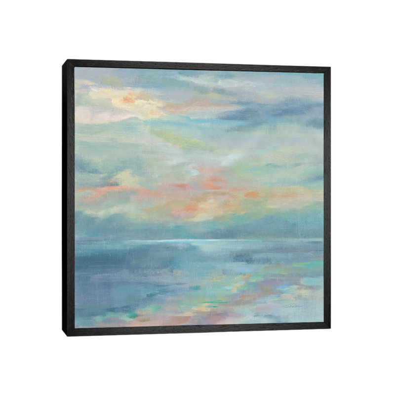 June Morning By The Sea by Silvia Vassileva - Painting on Canvas, 93.98cm H x 93.98cm W x 3.81cm D, Black Floater Framed