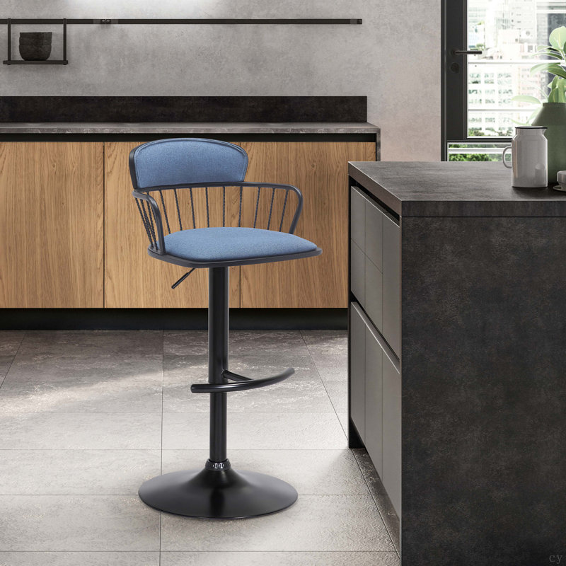 Tabouret de bar réglable en bois noir avec métal noir