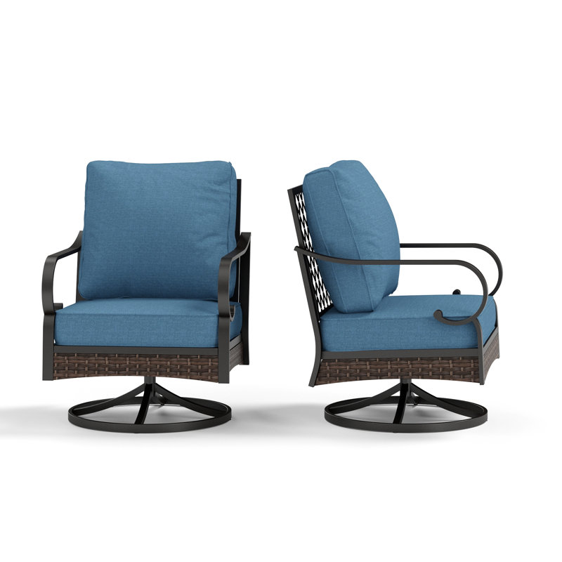 Swivel Outdoor Patio Lounge Chair, Denim Blue Cusion/Black Frame