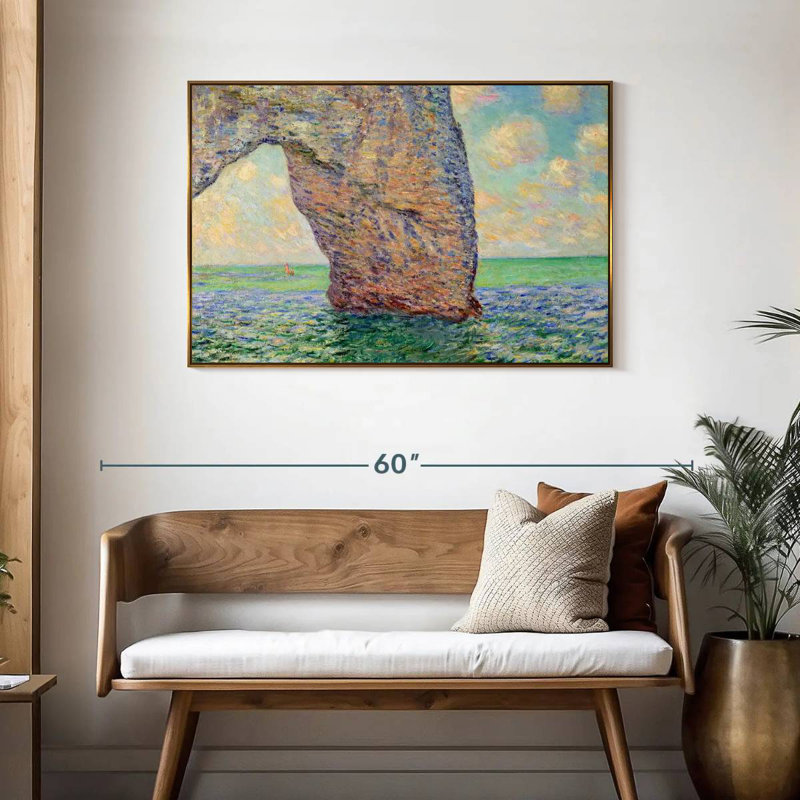 La falaise à Etretat, 43 po x 29 po, Cadre flottant doré