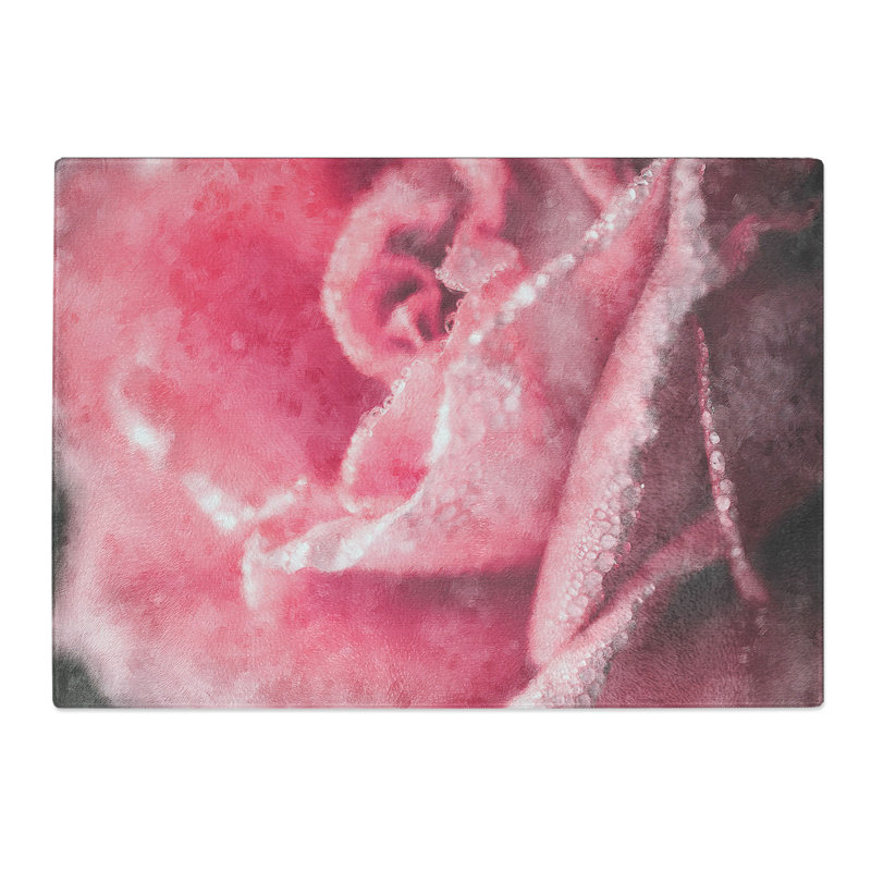Tempered Glass Petals of a Pink Rose Chopping Board, 28.5 cm x 39 cm