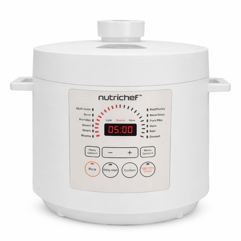 Autocuiseur électrique de 6 pintes Nutustré - comptoir numérique à 9 fonctions avec modes de cuisson préréglés, réglages de temps et de température réglables (blanc)