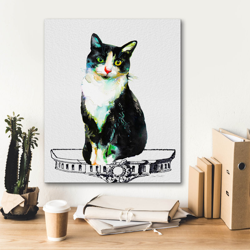 «Watercolor Cat On Table E» par Jean Plout, art mural sur toile, H 24 po x l 20 po x P 0,75 po