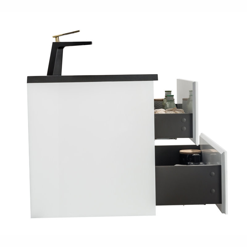 Kozeta 24 po L x 19 po P 2 tiroirs Meuble-lavabo avec évier simple et Comptoir en Quartz noir