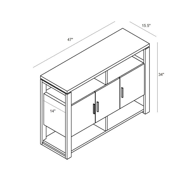 Buffet de cuisine de couleur grise vieillie, arrangement, 3 armoires de porte, poignées en métal, capacité de tablette maximale de 10 lb, option, poids par